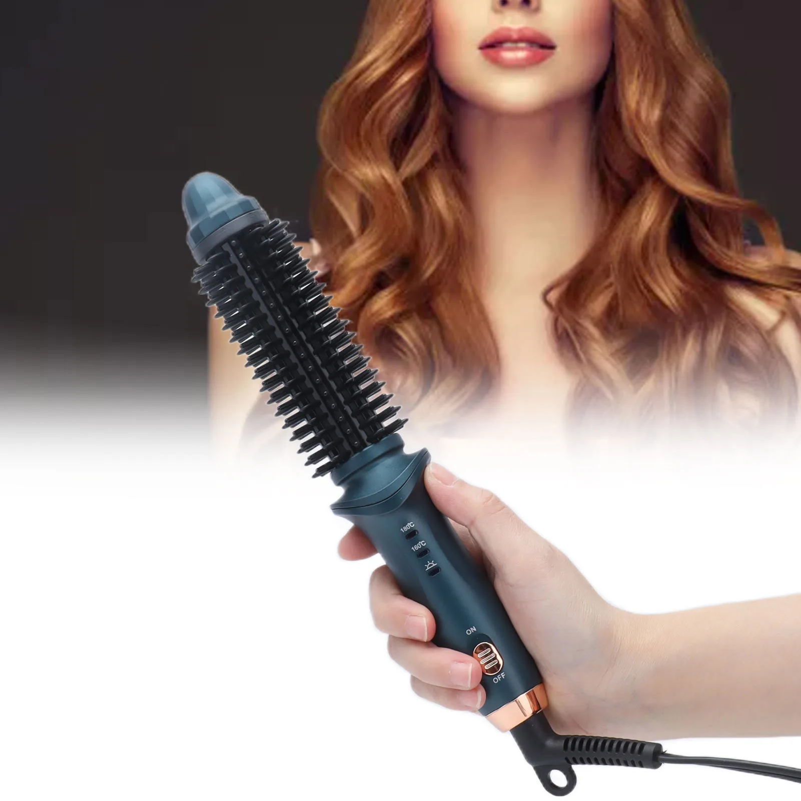 

2in1 Curling Brush Straight Curly Hair Dual Purpose Green Portable Thermostatic Electric Hair Brush