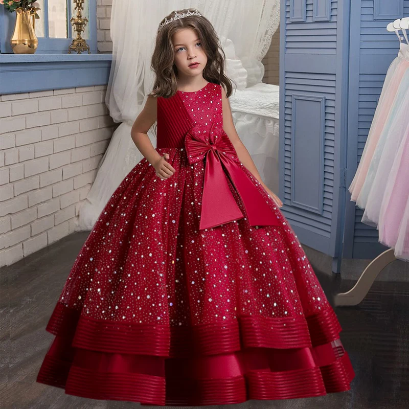 2023 summer girls princess dress pattern tail small dress children bow tie neckline evening dress short-sleeved satin tutu skirt