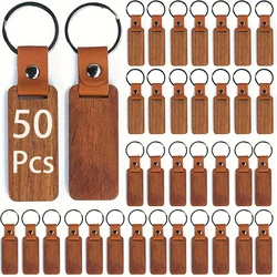 50 Pcs Rectangle Blank Wood Keychain Wood Key Chains Wood DIY Gifts