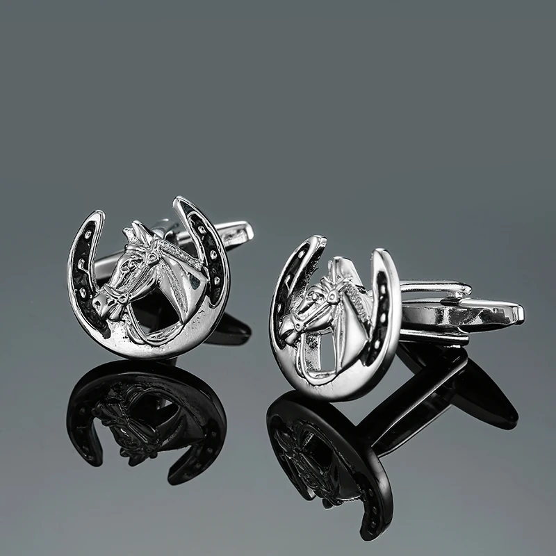 Classic men's French shirt cufflinks high quality metal Round horse head cuffs buttons wedding suit accessories jewelry gifts