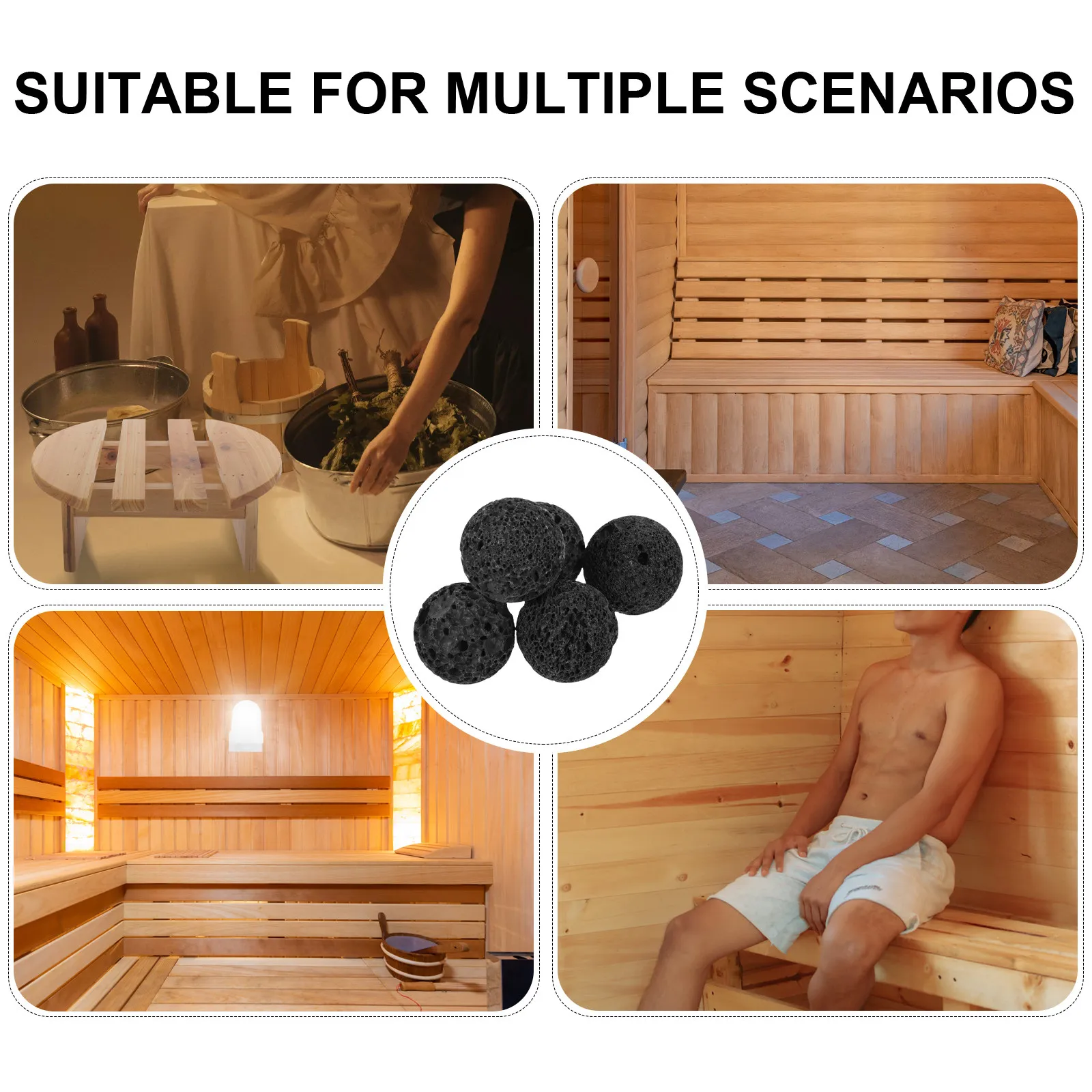 5pcs Natural Volcanic Lava Rocks for Sauna Heater – 1 Inch Round Sauna Stones for Steam Room & Spa Use