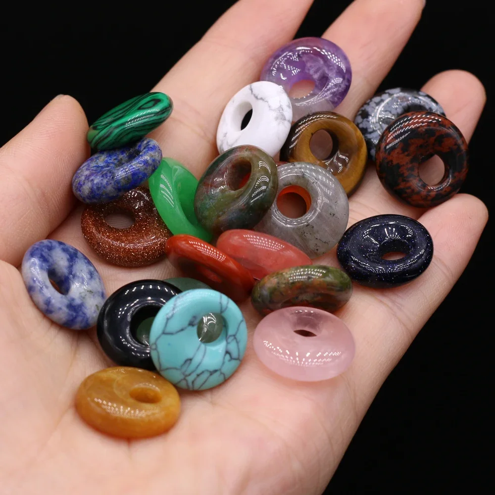 Natural Stone Pendant Semi-Precious Stones Round Big Hole Exquisite Charms For Jewelry Making DIY Necklace Bracelet Accessories