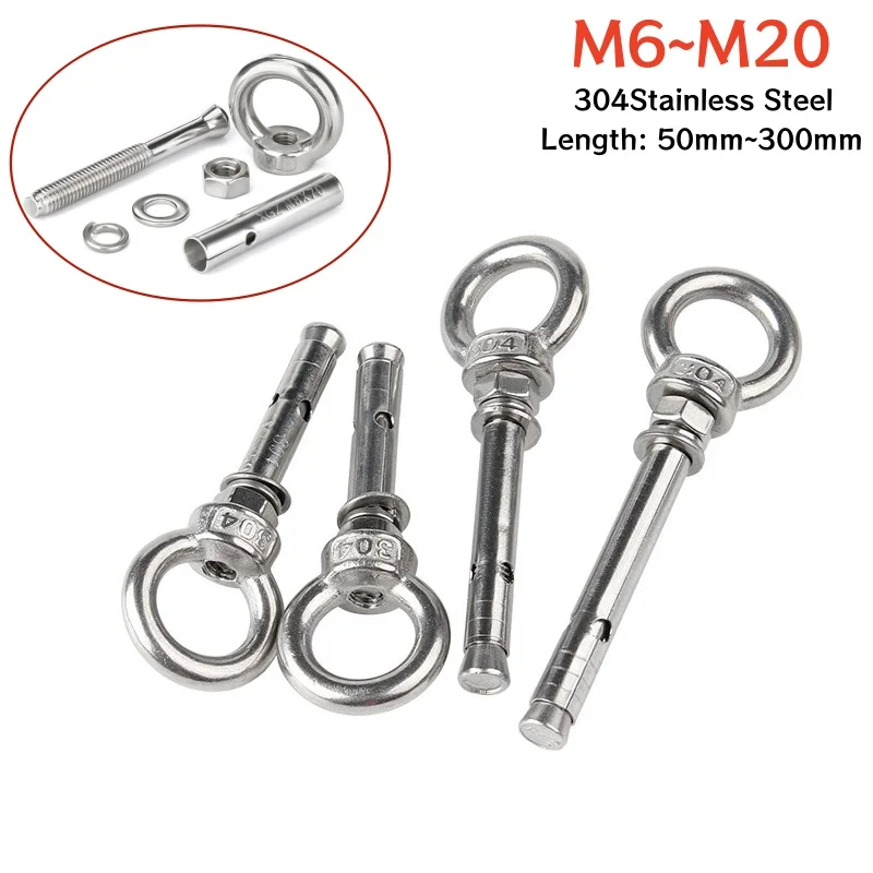 M6-M20 304 A2 Stainless Steel Eye Expansion Bolt Concrete Ring Hook Lifting Sleeve Anchor Heavy Duty Long Wall Expansion Anchor