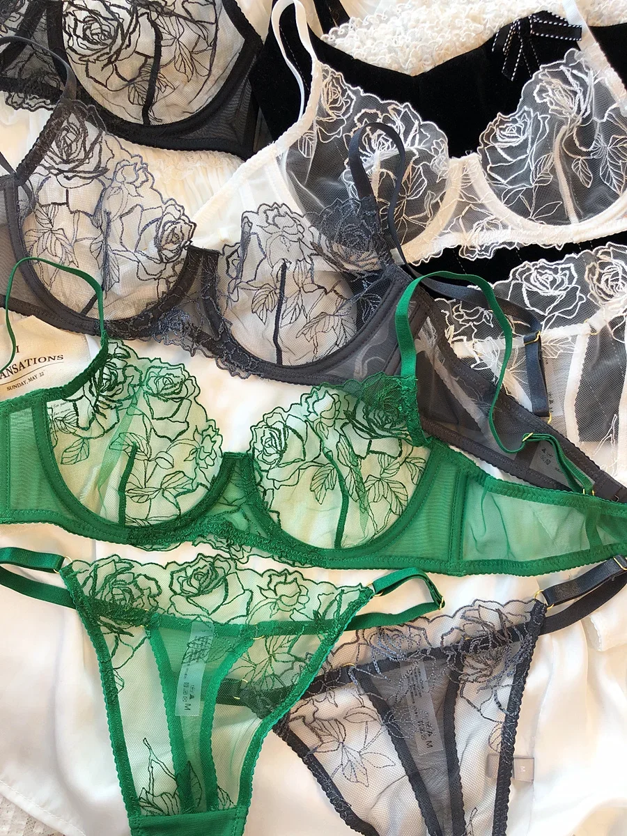 

Сексуальный кружевной ультратонкий комплект нижнего белья с вышивкой, пикантная девушка, большая грудь, маленькое нижнее белье, собранные комплекты с бюстгальтером из мягкой стали с кольцом