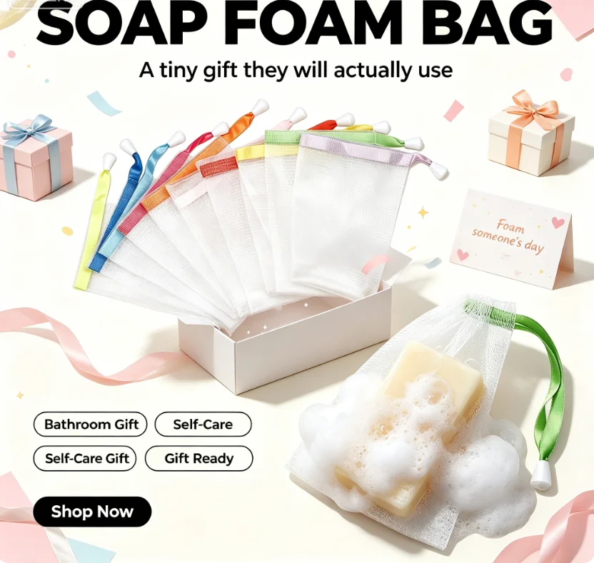 10 PCS Exfoliating Mesh Soap Pouch Bubble Foam Net Soap Sack Saver Pouch Drawstring Holder Bags (Color Random)