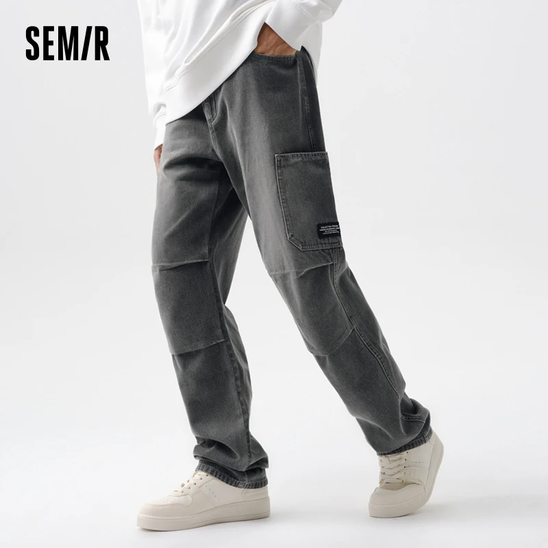 Semir Denim Trousers Men 2024 Spring New Trendy Retro Outdoor Overalls Fashionable Loose Straight Pants