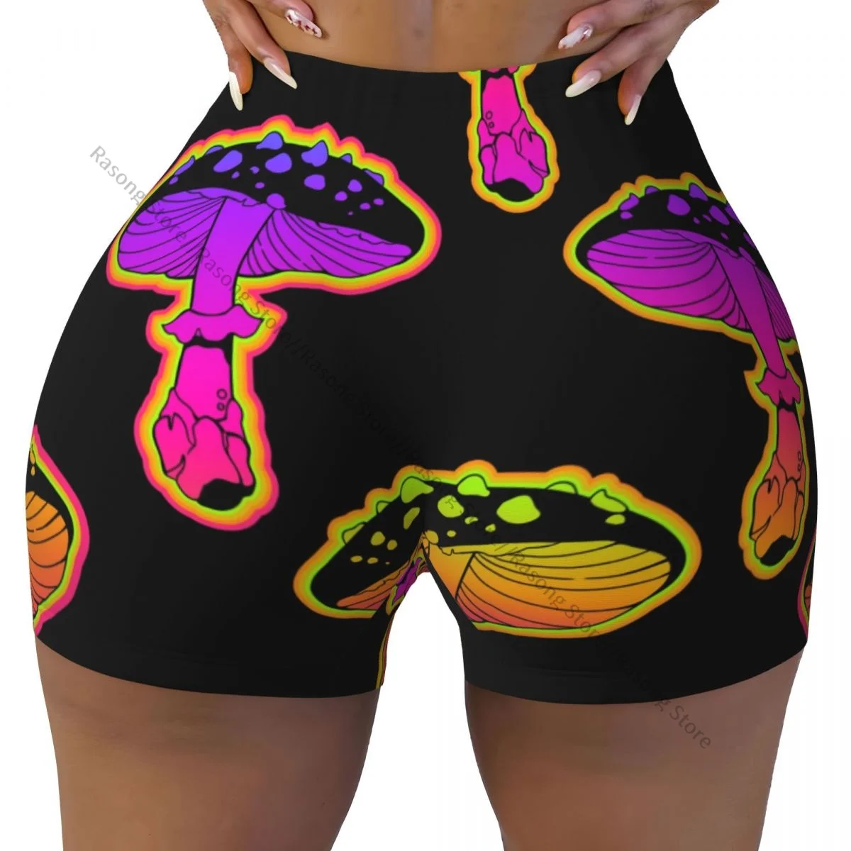 Sexy tight hip sports shorts Mushrooms Psychedelic Colors fitness women's comfortable yoga shorts