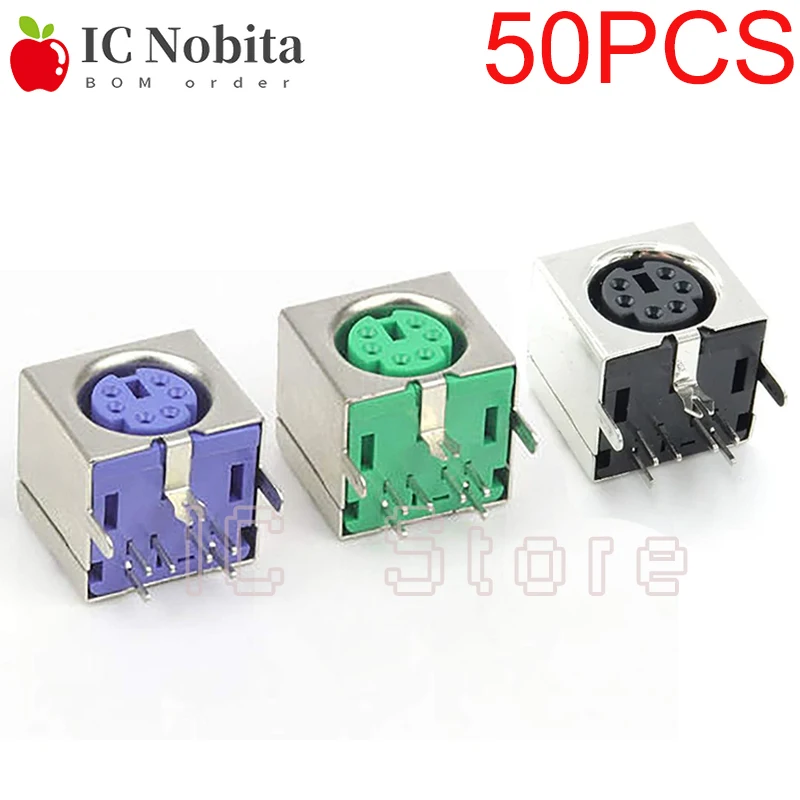 50PCS/lot Keyboard Socket PS2 6P Mouse Socket 6-pin Connector Round Purple Green Black