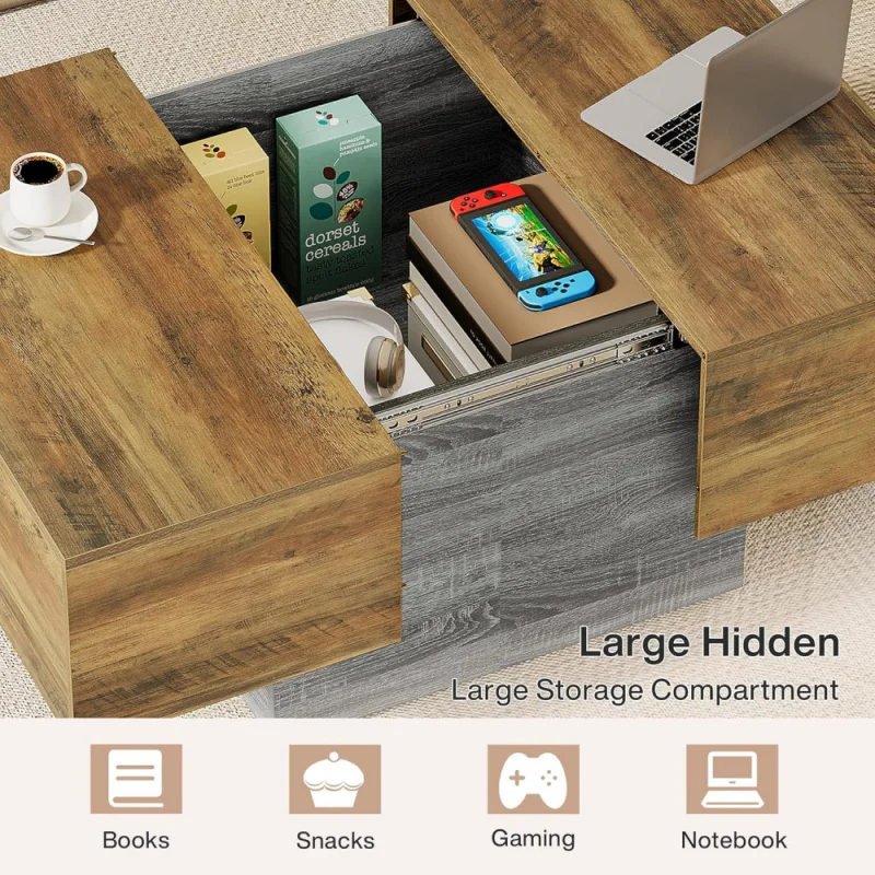 Extendable Farmhouse Coffee Table, Living Room Center Table with Storage, Expandable Wooden Coffee Table for Small Spaces,