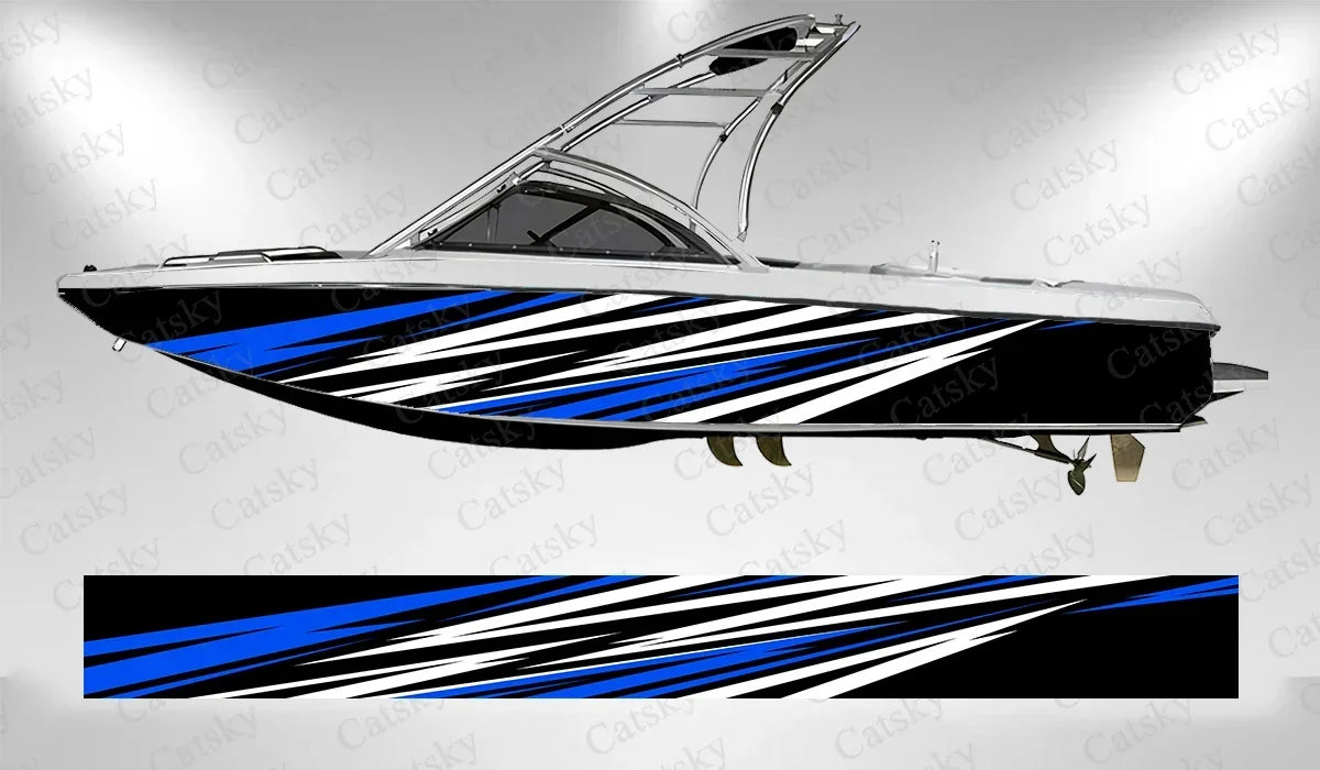 Colorful Fluorescence Sense Geometric Stripes Boat Sticker Vinyl Ship Pontoon Deck Boat Fishing Decorative Pontoon Boats Decal