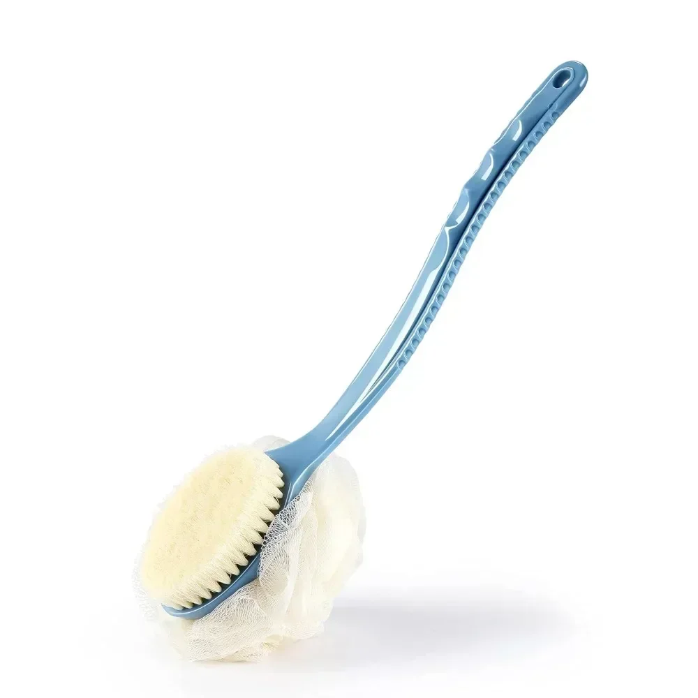 

Bath brush with bristles and loofah, back scrubber bath sponge, skin exfoliating bath with curved long handle