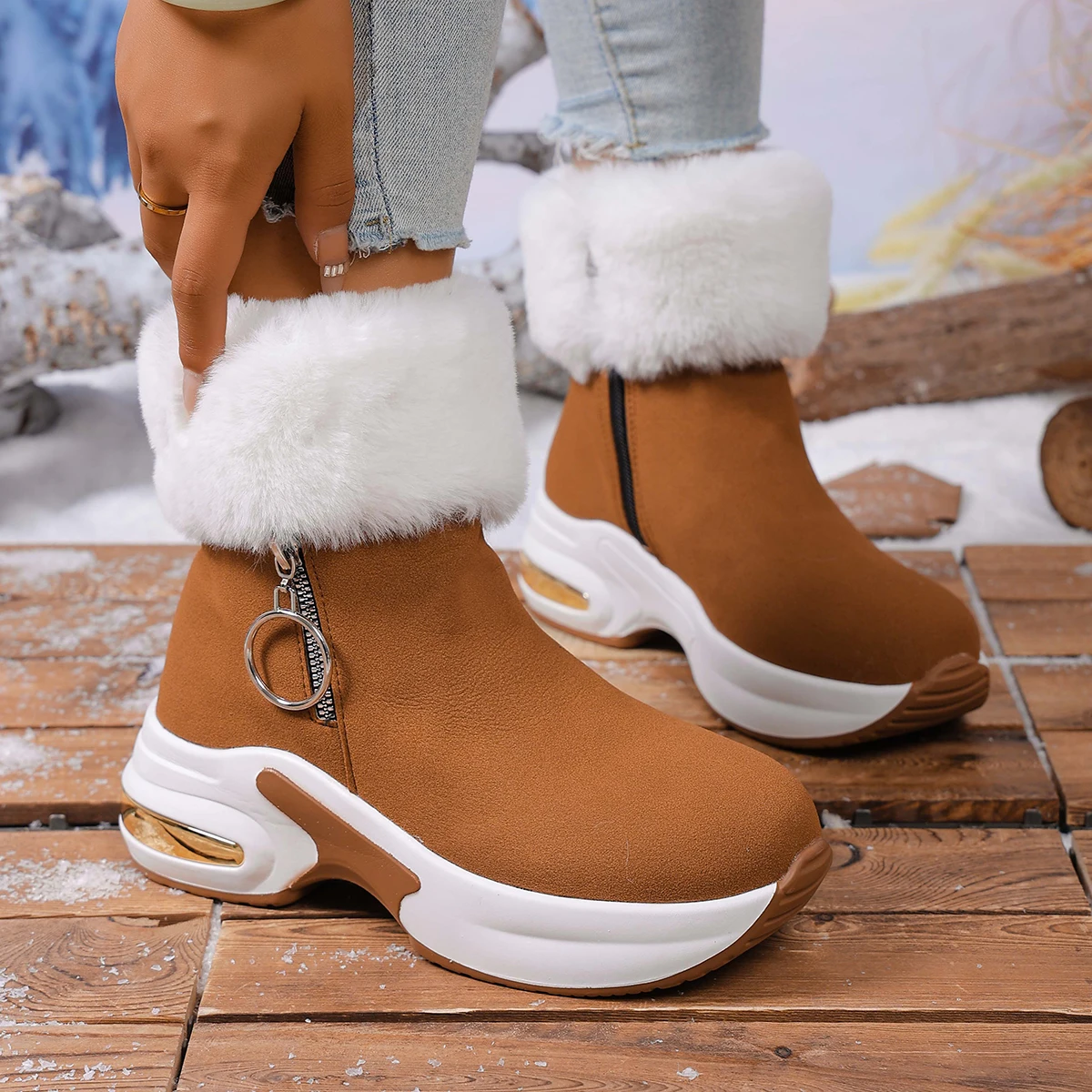 2025 New Women Warm Ankle Boots Comfortable Luxury Trend Shoes Causal Comfortable Sneakers Thickened Fluff Platform Snow Boots
