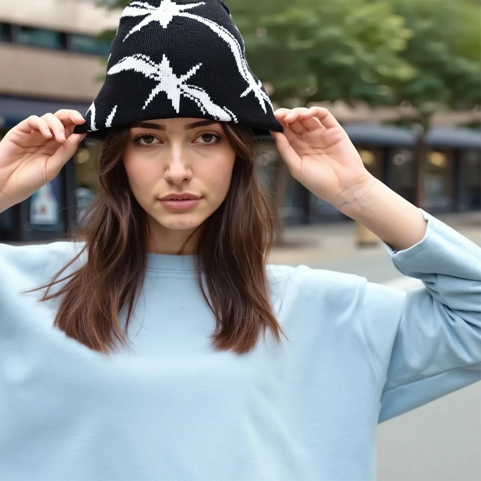 

Outdoor Warm Hat Trendy Jacquard Knitted Beanie For Men And Women Autumn Winter Cycling Camping Fishing Hiking Travel Warm Caps