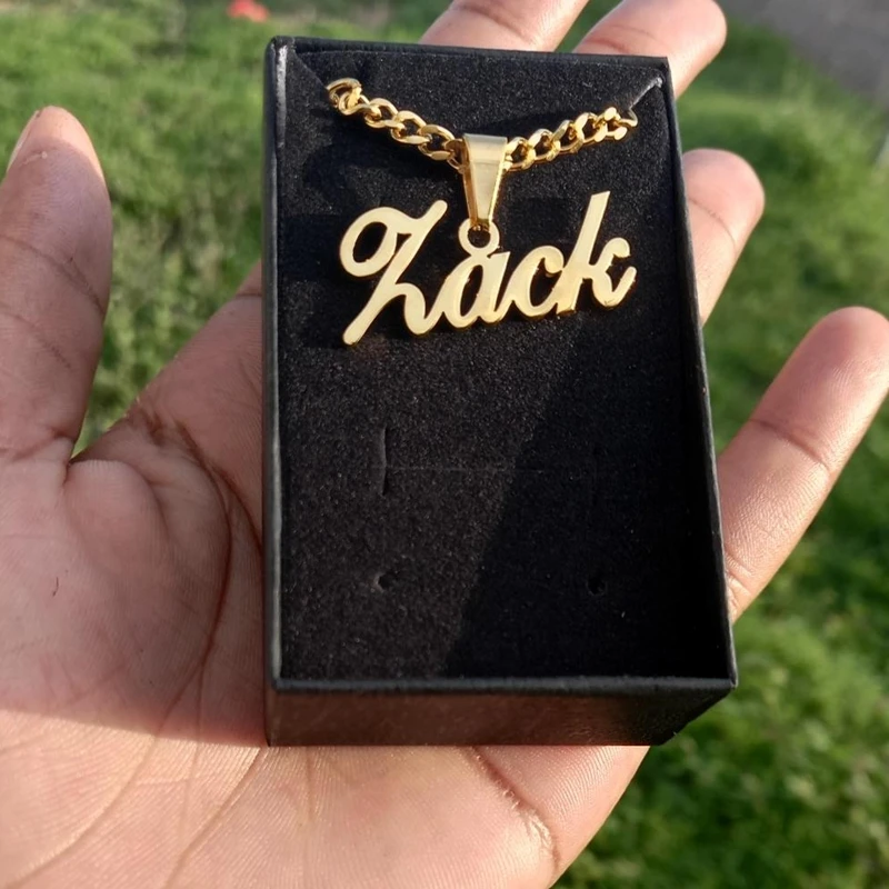 Custom Cuban Chain Name Necklace Women Men Minimalist Jewelry Stainless Steel Removable Nameplate Pendant Necklace Friends Gifts