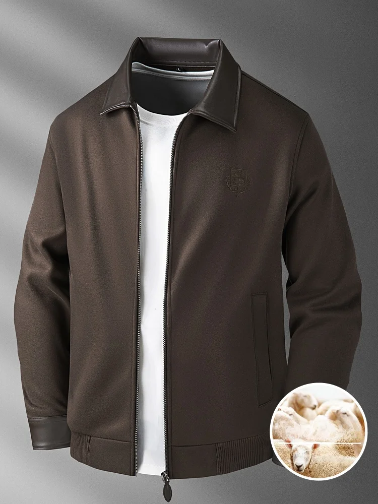 

Thiened Fce зимний шерстяной открытый кардиган на молнии, мужской повседневный лоскутный кожаный воротник Jaet, теплый длинный све