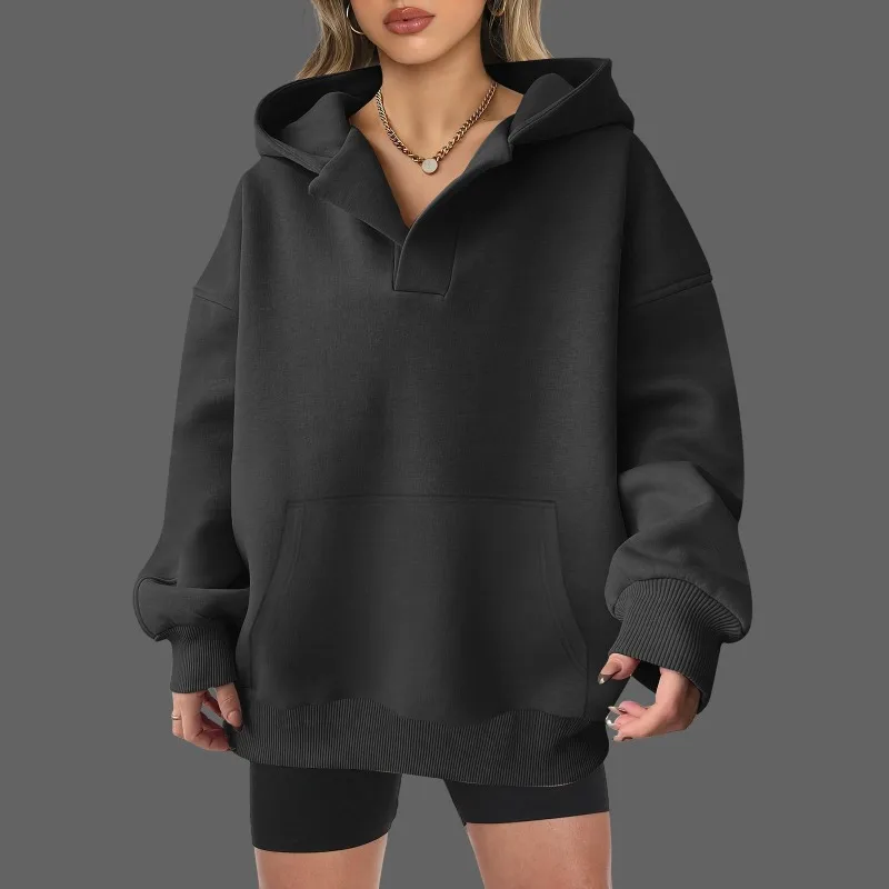 Casual Hooded Hoodie Top for Female Fashion Solid Long Sleeve Pullover Loose Sports Tops Women Autumn Winter Womens Clothing New