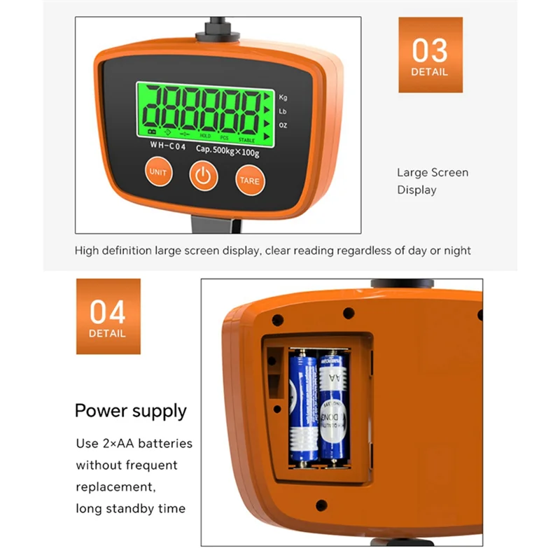 Digital Crane Scale Industrial Hanging Scale Heavy Duty Hanging Hook Scales Weighing Tool Forfarm, Fishing 300Kg 50G-POS