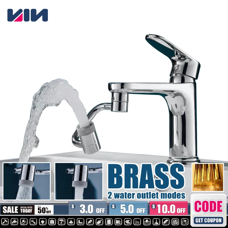 Brass Body 1080 Degree Rotatable Faucet Extension Bubbler Universal Magic Arm Washbasin Sprayer Water Foam Nozzle Kitchen Saving