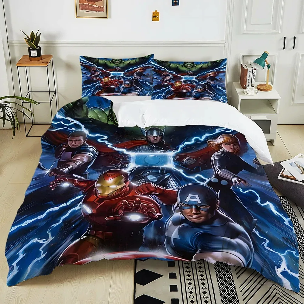 Marvel Bedding Set Superhero Cartoon Duvet Cover Pillow Case, Hulk Iron Man Duvet Set Comfortable Bed Set King Size Bed