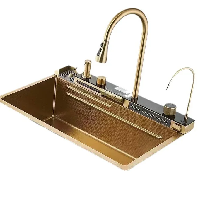 

Large single slot, LCD screen, copper faucet, kitchen, stainless steel