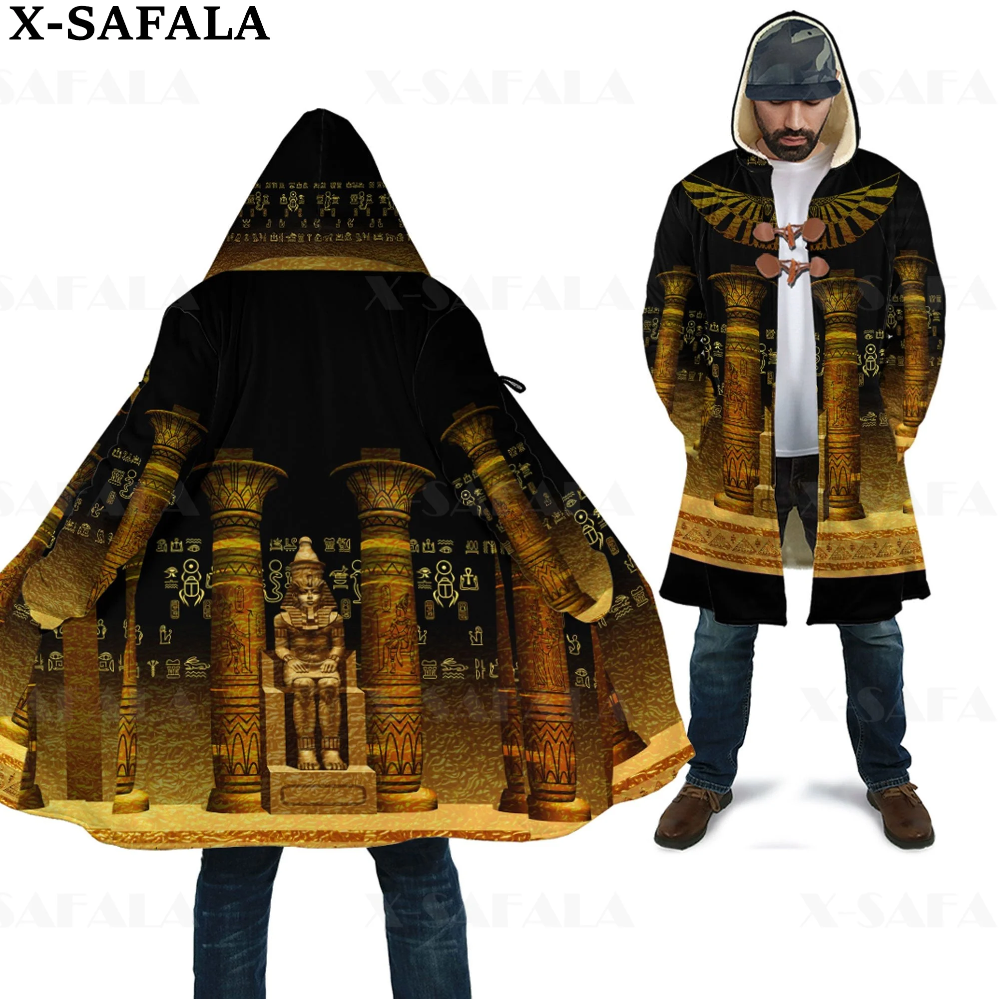 Egypt Emblem Flag Country Pyramid Thick Warm Hooded 3D Print Cloak Men Overcoat Coat Windproof Fleece Cape Robe Blanket-1