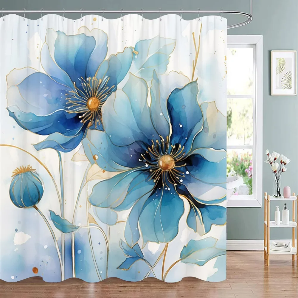 

Floral Shower Curtain Watercolour Flower Flower Bird Butterfly Plant Polyester Fabric Shower Curtains With Hooks Bathroom Decor