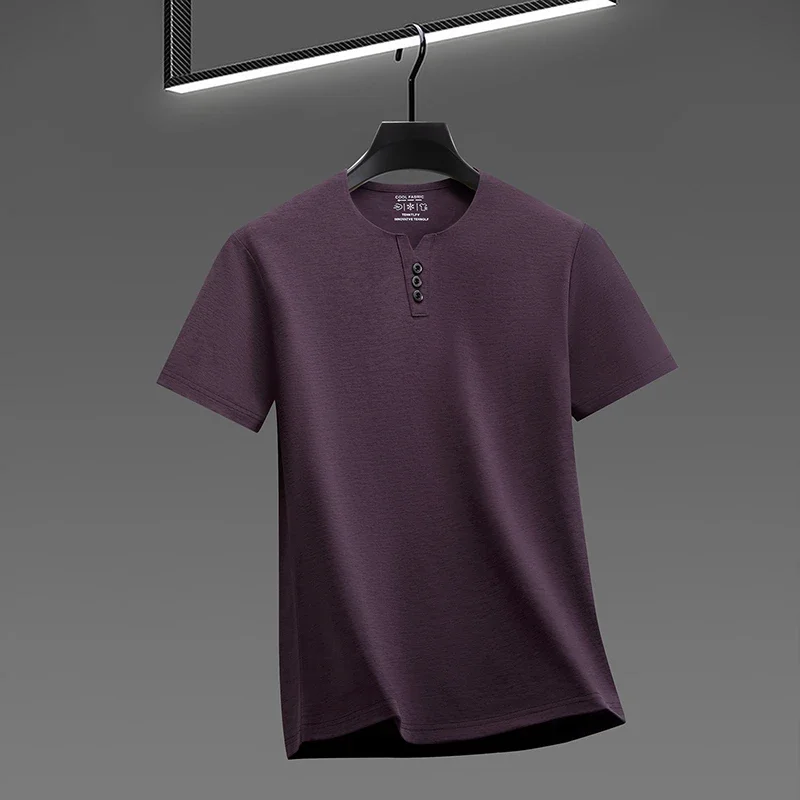 Men's Soft Fabric Henley Neck T Shirt With Three Button Detail Short Sleeve Casual And Comfortable Top image 2