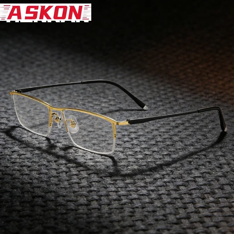 ASKON Business 6.8g Pure Titanium Eyeglasses Frame Men Ultralight Half Frame Square Simple Versatile Men's Frame Classic Eyewear