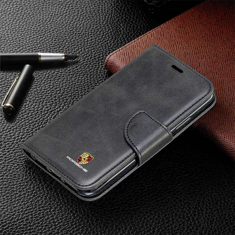 For Porsche PU Leather Flip Wallet Case Protect Cover Car Phone Case for iPhone 13 14 11 12 Pro Max Mini 8 XR XS 16 Plus 15 Pro