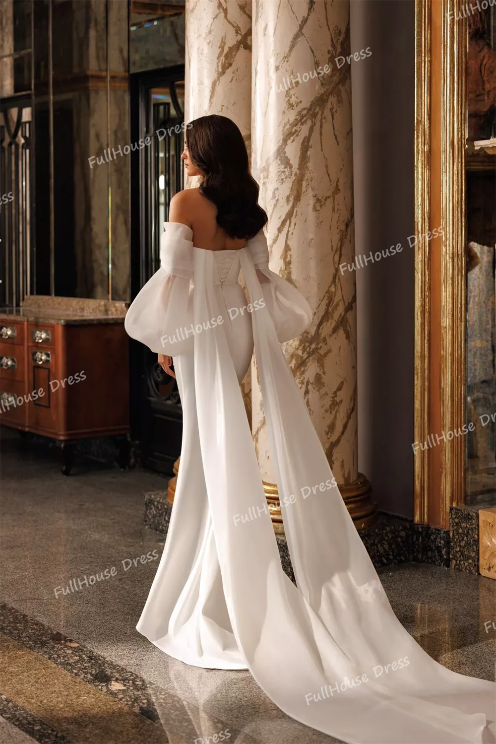 العرف الحديثة قبالة الكتف مطوي مثير غمد ثوب الزفاف الدانتيل يصل الظهر Ruched الطابق طول فستان الزفاف مع قطار vestid