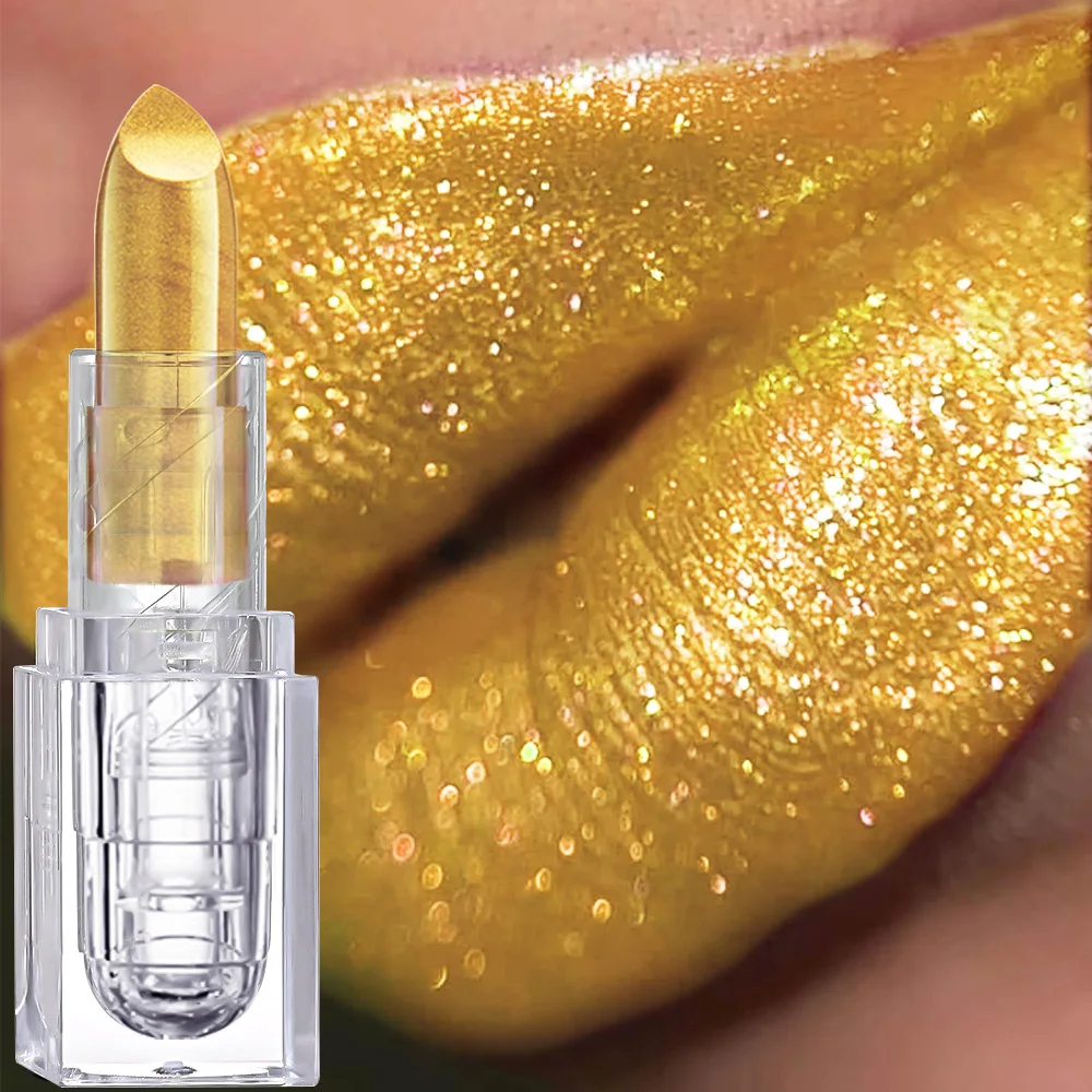 1PC Waterproof Glitter Lipstick Sexy Black Lip Gloss Shiny Lip Tint Quicksand Gold Lipstick Fine Glitter Lipstick Cosmetics