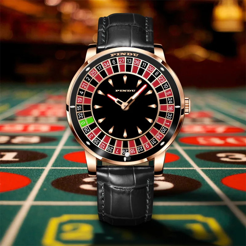 PINEU-Relógio mecânico automático masculino, ponteiros luminosos de diamante, mostrador rotativo, roleta Las Vegas, tema desktop, novo design, NH35