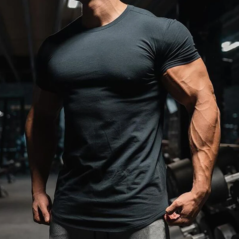 

Мужские повседневные футболки с коротким рукавом, классические однотонные хлопковые футболки с круглым вырезом, спортивные топы, летние футболки для спортзала, одежда для фитнеса