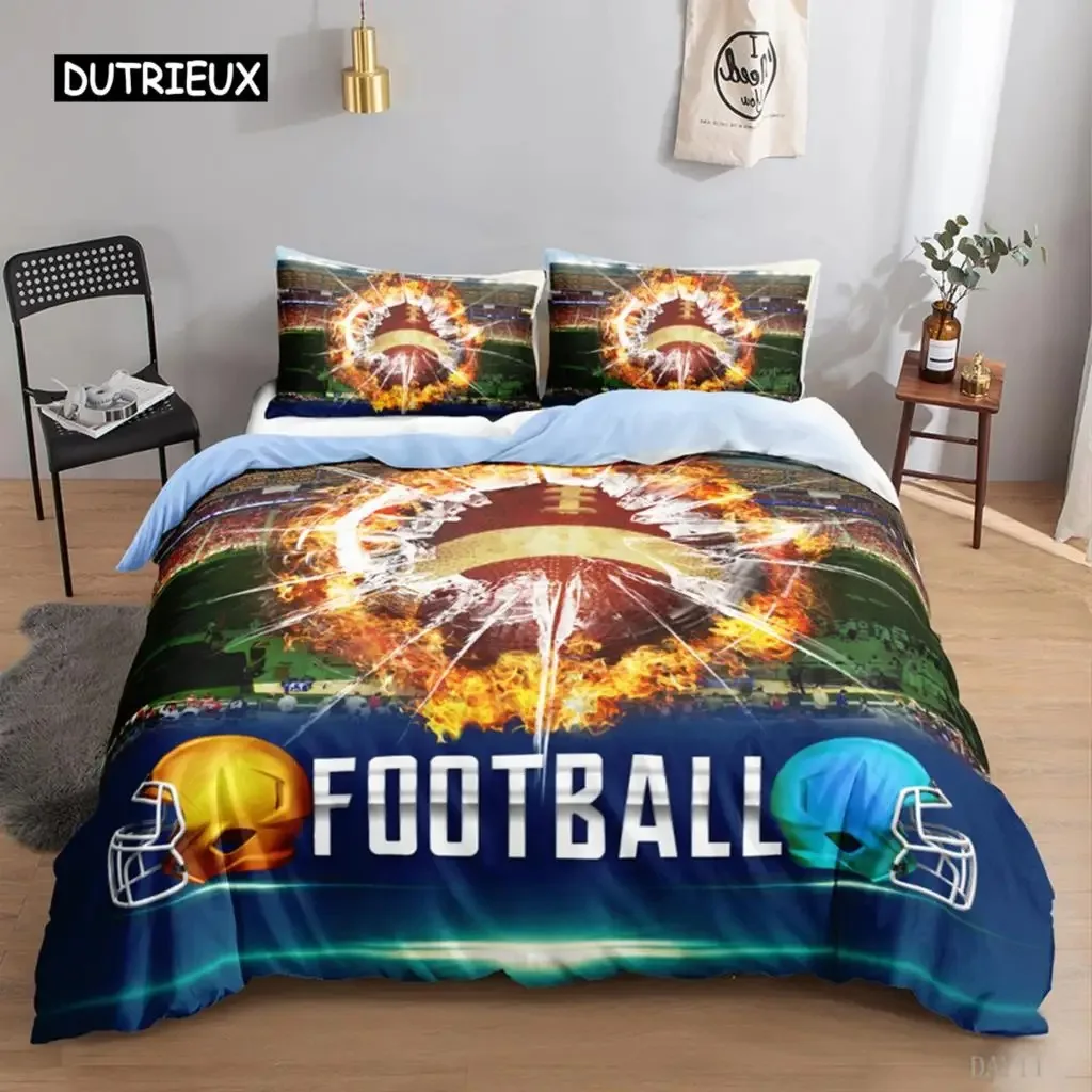 Football Duvet Cover Set 3D Sports Football Bedding Set Pillowcase for Boys Teens Double Queen King Size Polyester Qulit Cover