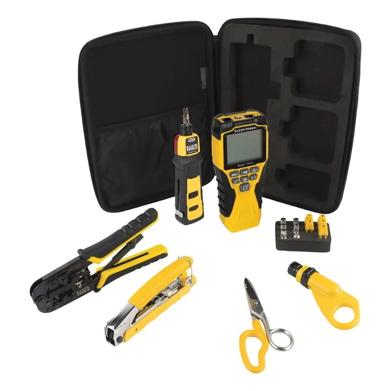 Tool Set, Cable Installation Test Set with Crimpers, Scout Pro 3 Cable Tester, Snips, Punchdown Tool, Case, 6-Piece