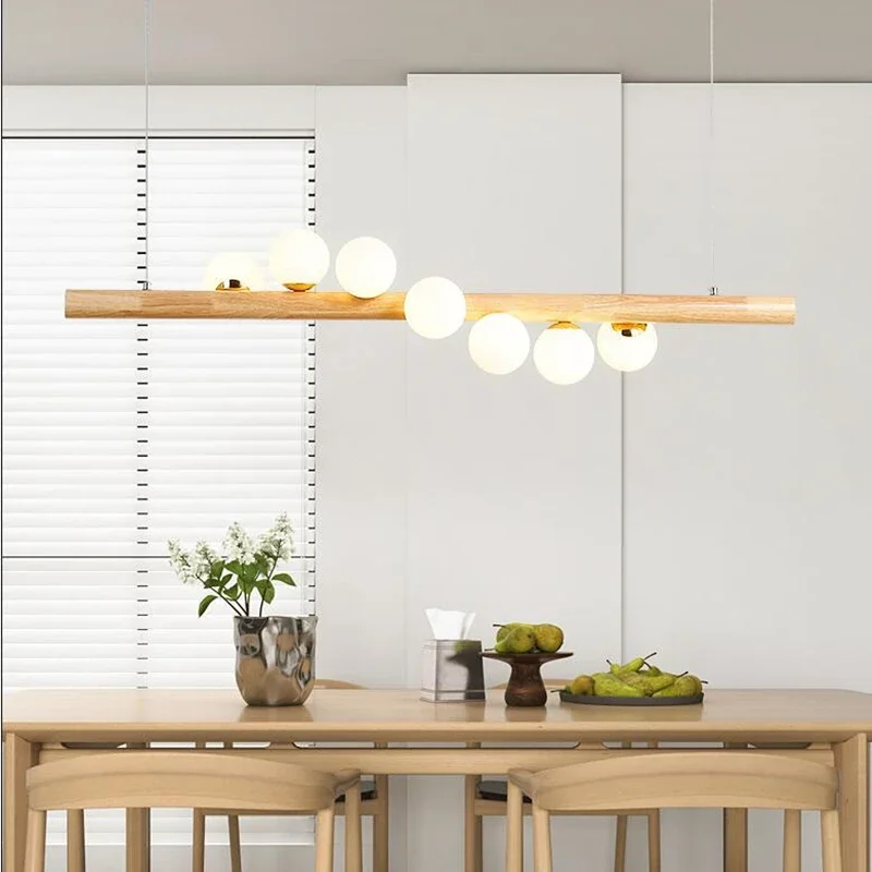 

Modern Nordic Log Restaurant Light Indoor Dining Table Hanging Lamps Parlour Wooden Body Chandelier Kitchen Island Lights Pendan
