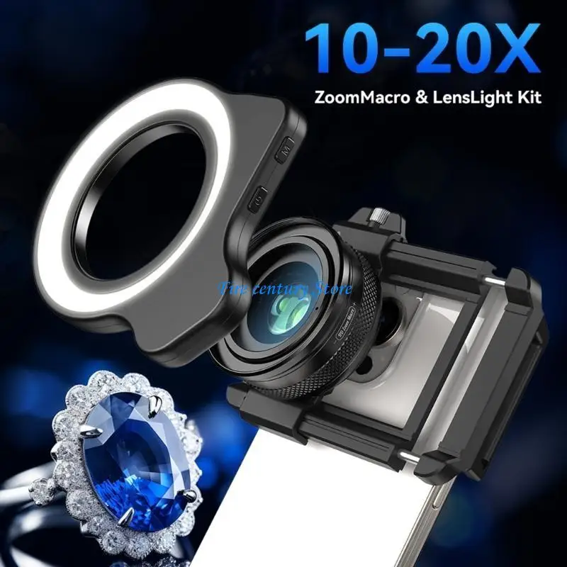 

Professional HD 10-20X Zoom Macro Lens with Fill Light, Portable Mobile Phone Photography Accessory for Most Smartphones
