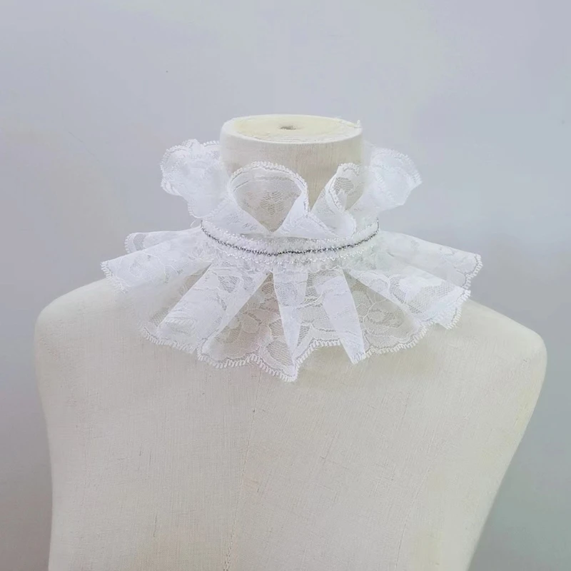 Victorian Collar Ruffled Court Collar Renaissance Sweet Lapel Collar for Shirt Blouse Decorative Spread False Collar