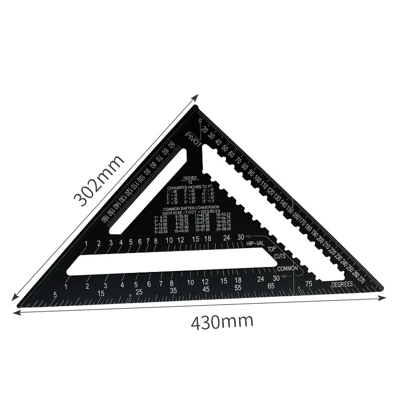 12/7 inch Rafter Square Carpenter Measuring Layout Tool Alloy Metal Triangle Ruler Protractor for Woodworking and Carpentry