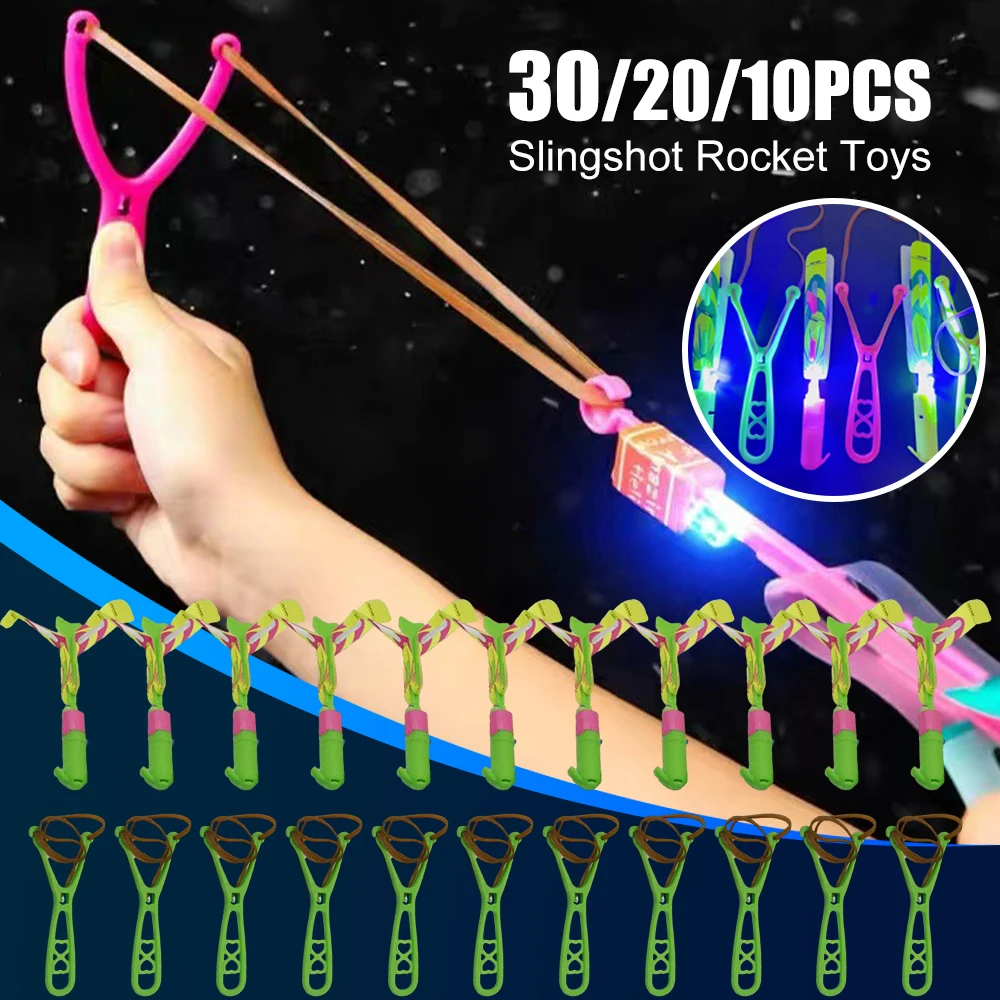 Rocket  Flying  with LED Lights 10Pcs LED Arrow Helicopters + 10Pcs Launchers Slingshots Rocket  for Kids