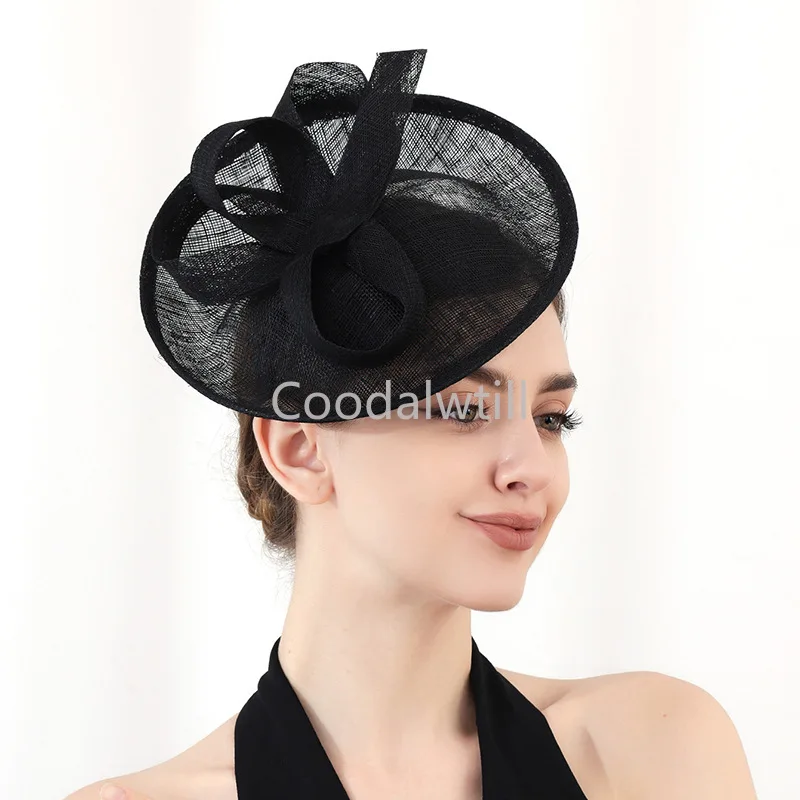 Elegant Wedding Fascinator Hat Women Elegant Evening Derby Headpiece Feather Fancy Flower Linen Chapeau Cap Headband Hair Clip