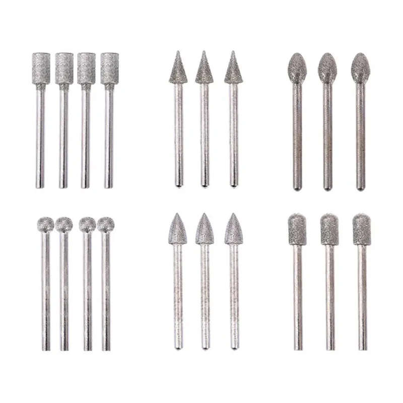 Metal Polish Mini Drill Burrs Bit Set Diamond Grinding Heads Rotary Die Power Tool Grinding 3mm Shank For Dremel Accessories