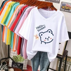 Plus Size 6XL 140kg Summer Short Sleeve T-shirt Women Casual Loose V Neck T-shirt Cartoon Oversized Tees Felmale Clothing