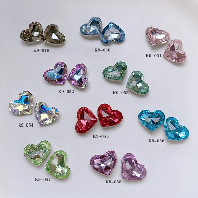 5pcs K9 Crystal Diamond Love Nail Jewelry Multicut Pointed Bottom Sparkling Gemstone Rose Pink Peach Heart Manicure Accessories