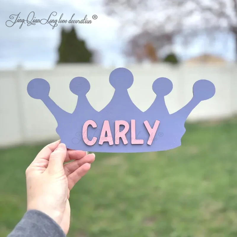Princess Crown Name Sign Personalized Wooden Nursery Decor Custom Laser Engraved Wall Art Baby Girl Gift Royal Kids Room Sign Gi