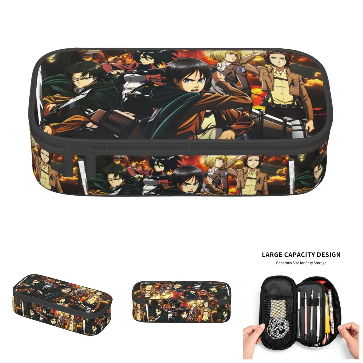 

Levi AckermanAttack On Titan Eren Yeager Pencil Cases for Mikasa Ackerman Armin Arlert Hange Zoe Pen Bag Box Stationery