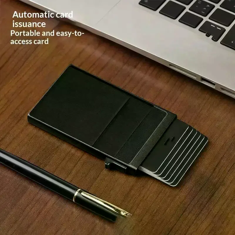 Minimalist Aluminum Alloy Card Wallet Automatic Side Push Pocket Sized Card Holder for Men Women Business Casual Use