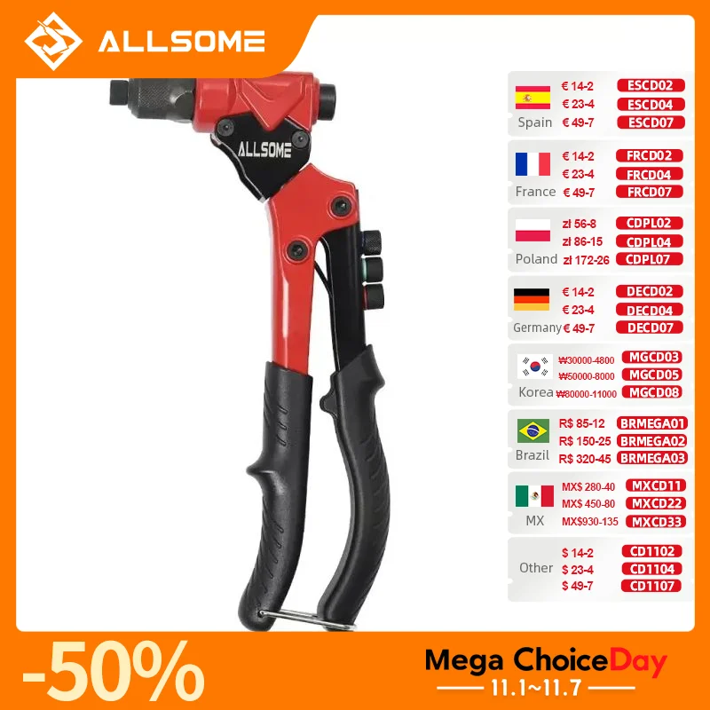 ALLSOME 360 ° Xoay Đầu Đinh Tán Hạt Súng 3 Trong 1 Tay Riveter Tay Áo Hạt Ren Công Cụ Tự Động m3/4/5/6 Đa Reaming