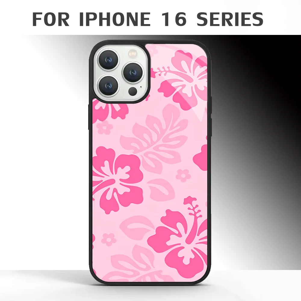 Pink Hibiscus Retro Hawaiian Flower Phone Case For IPhone 16 16pro 16plus 16promax Pro Plus Max Mirror Acrylic PC TPU Cover