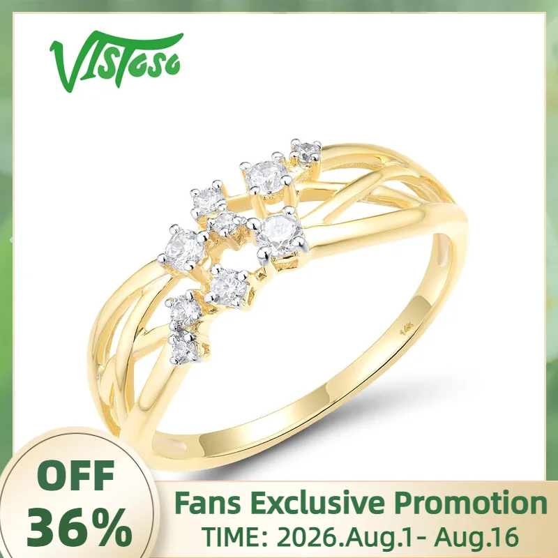 VISTOSO Authentic 14K 585 Yellow Gold Rings For Women Sparkling Diamond Exquisite Wedding Engagement Fine Gifts Jewelry